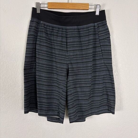 Lululemon Striped Shorts Athletic Black & Grey Striped Men's Size Medium - Picture 1 of 11